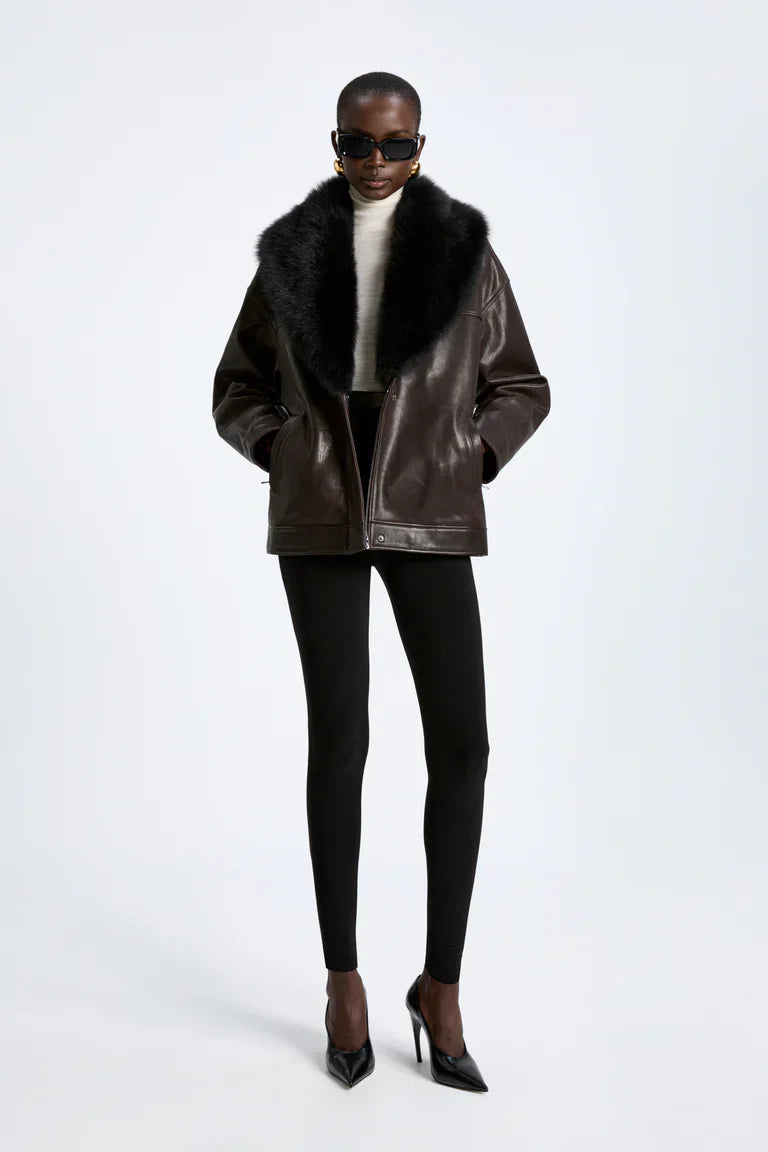 Rhett Dark Brown Leather Jacket with Fur Collar
