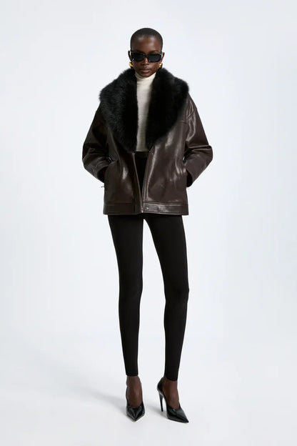Rhett Dark Brown Leather Jacket with Fur Collar