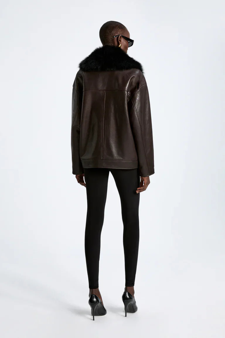 Rhett Dark Brown Leather Jacket with Fur Collar