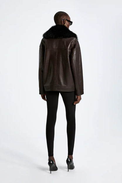 Rhett Dark Brown Leather Jacket with Fur Collar