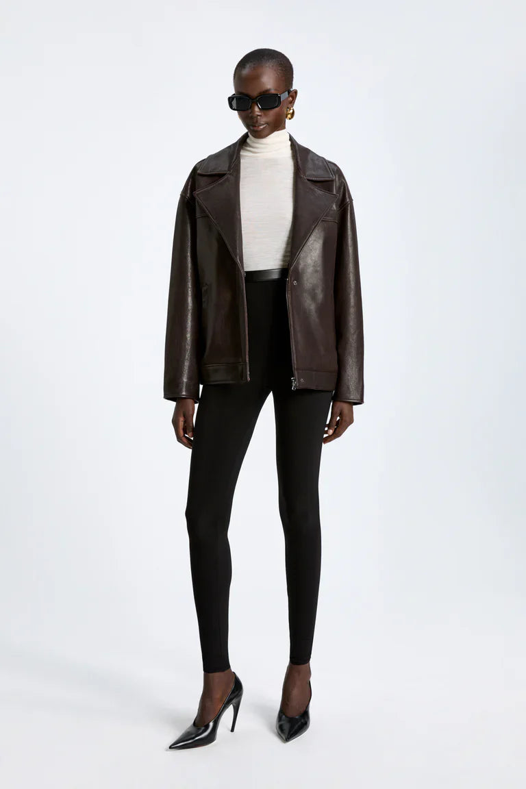 Rhett Dark Brown Leather Jacket with Fur Collar