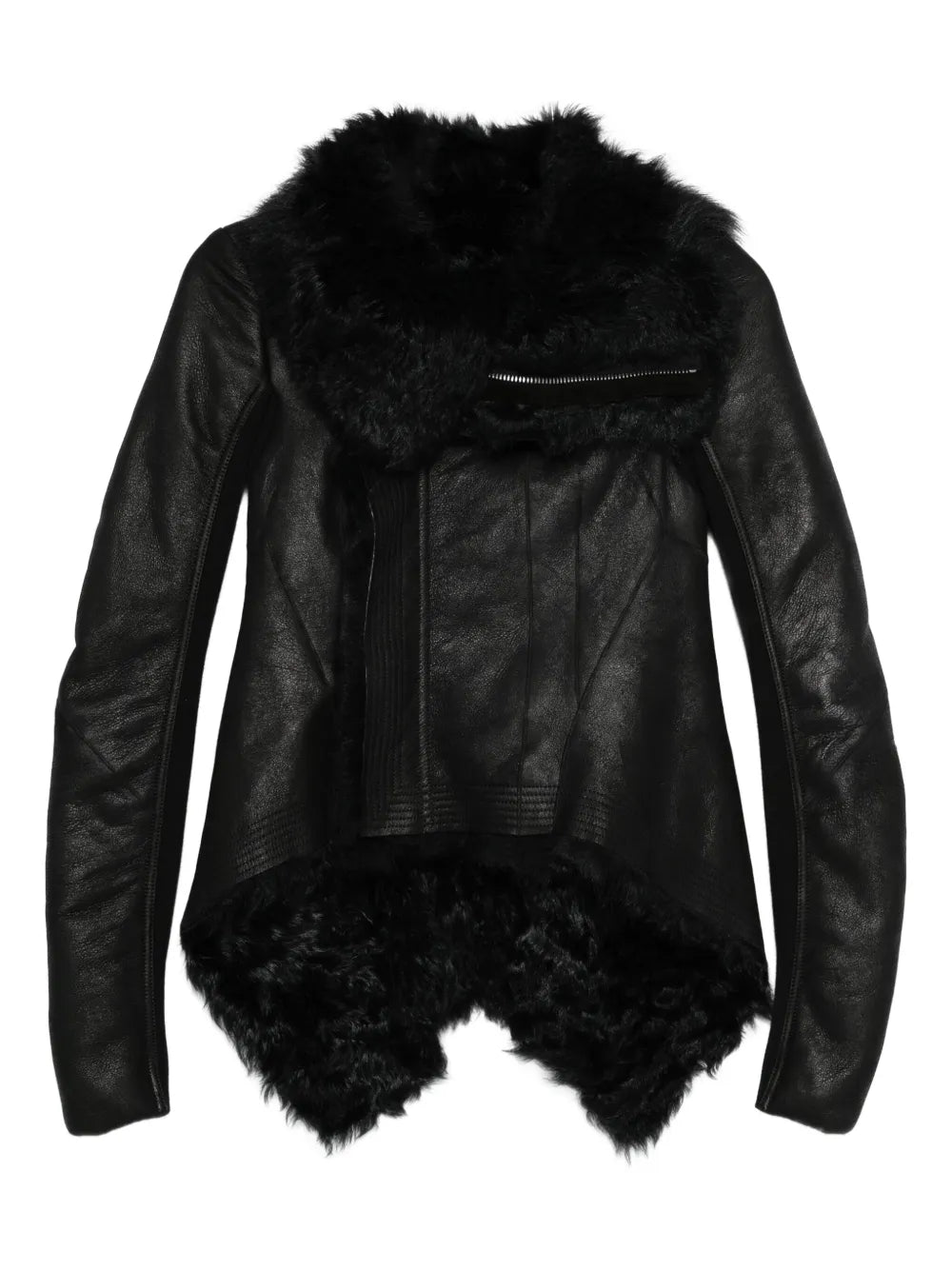 Rick Owens Shearling-Lined Asymmetric Leather Jacket