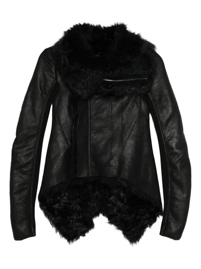 Rick Owens Shearling-Lined Asymmetric Leather Jacket