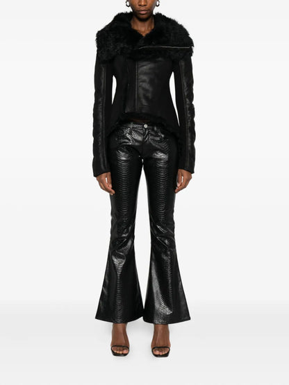 Rick Owens Shearling-Lined Asymmetric Leather Jacket