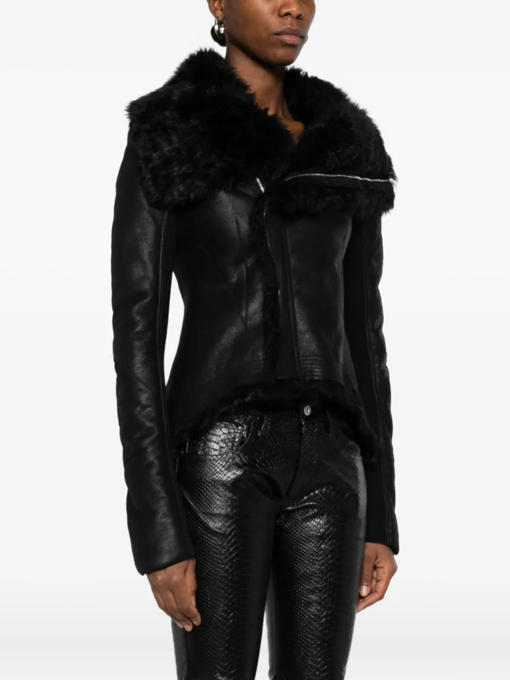Rick Owens Shearling-Lined Asymmetric Leather Jacket