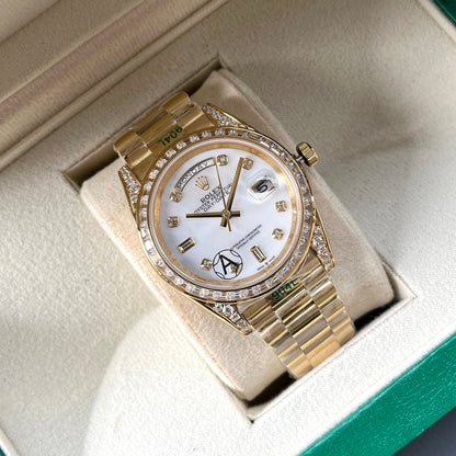 Rolex Day-Date 40 Oyster Perpetual – White Mother-of-Pearl Diamond-Set Watch
