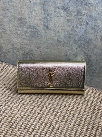 SAINT LAURENT Cassandre Metallic Logo Clutch Bag