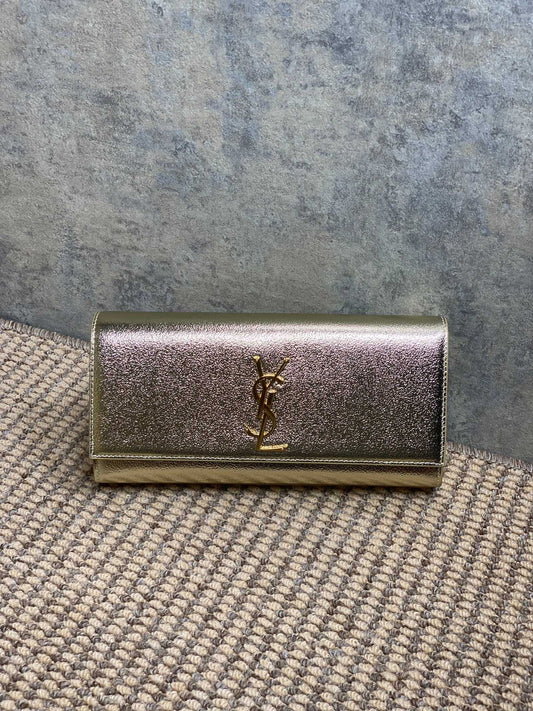 SAINT LAURENT Cassandre Metallic Logo Clutch Bag