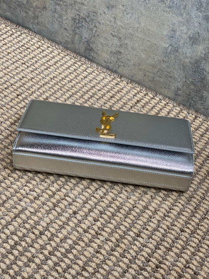 SAINT LAURENT Cassandre Metallic Logo Clutch Bag