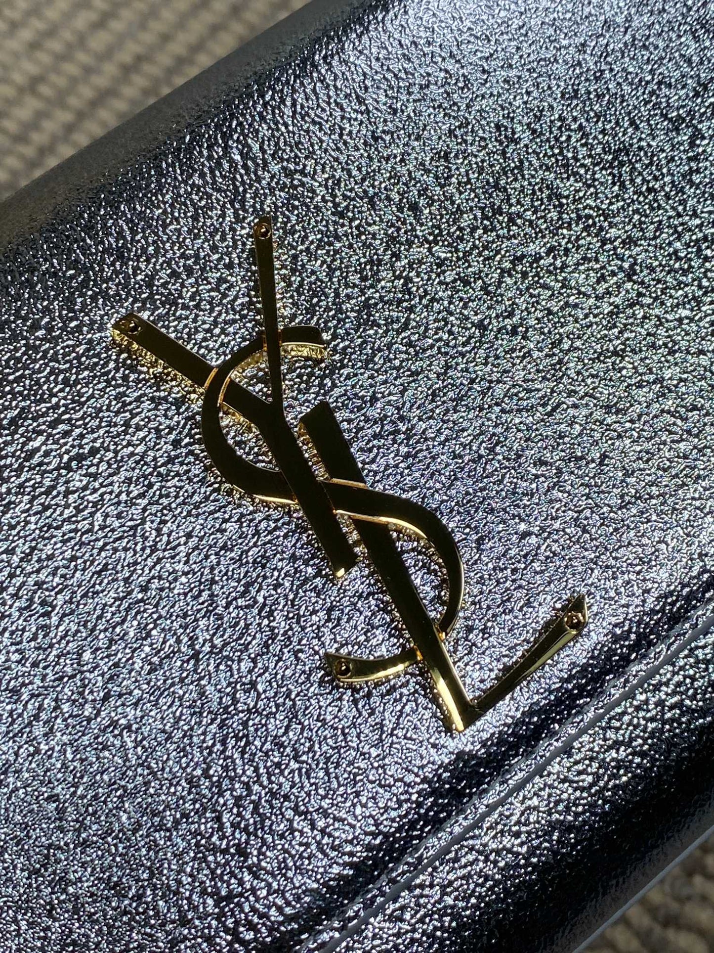 SAINT LAURENT Cassandre Metallic Logo Clutch Bag