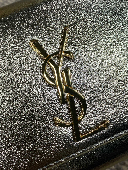SAINT LAURENT Cassandre Metallic Logo Clutch Bag