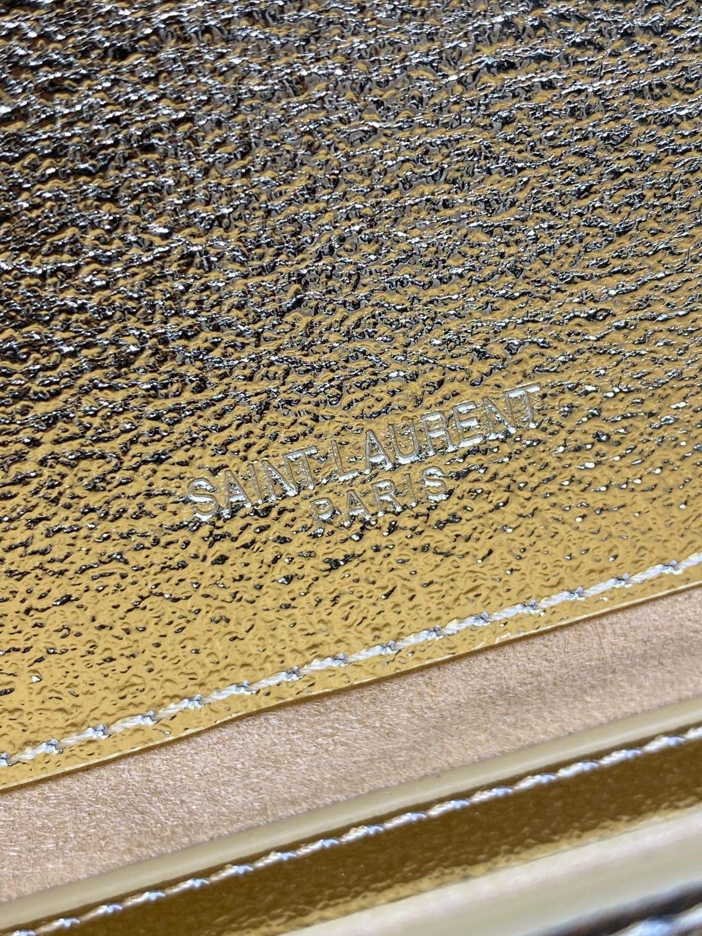 SAINT LAURENT Cassandre Metallic Logo Clutch Bag