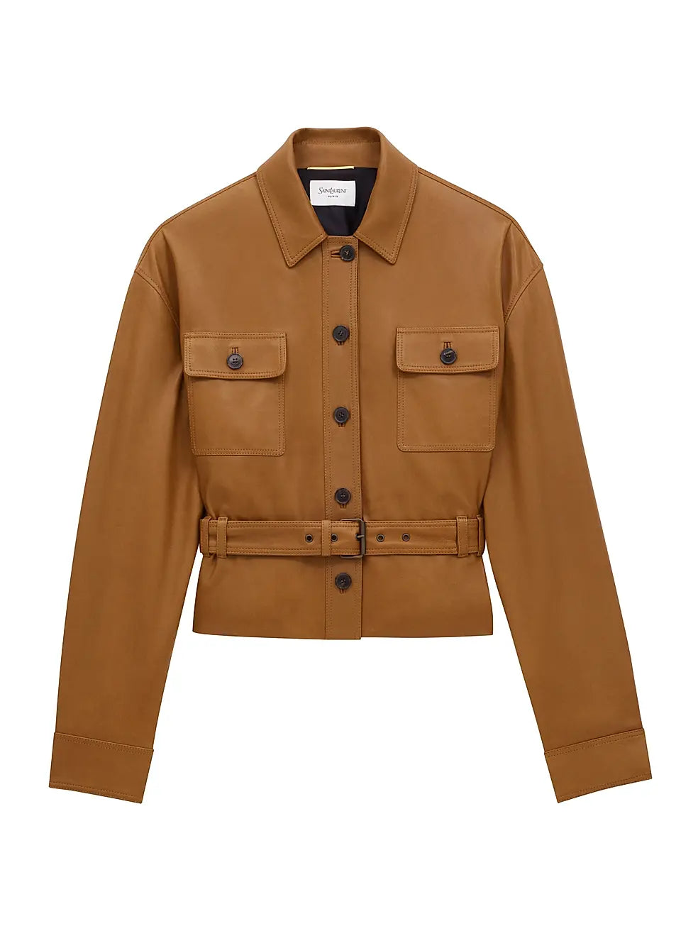Saint Laurent Brown Belted Leather Jacket