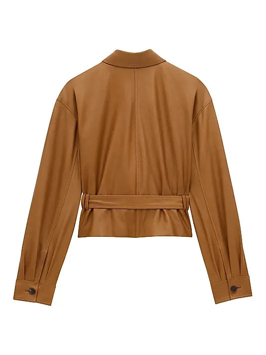 Saint Laurent Brown Belted Leather Jacket