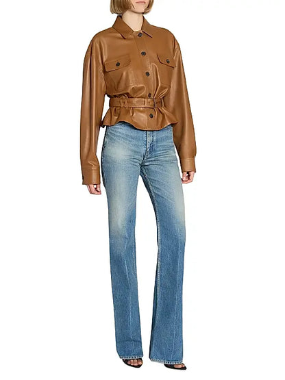 Saint Laurent Brown Belted Leather Jacket