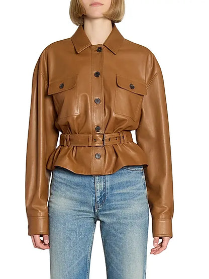 Saint Laurent Brown Belted Leather Jacket