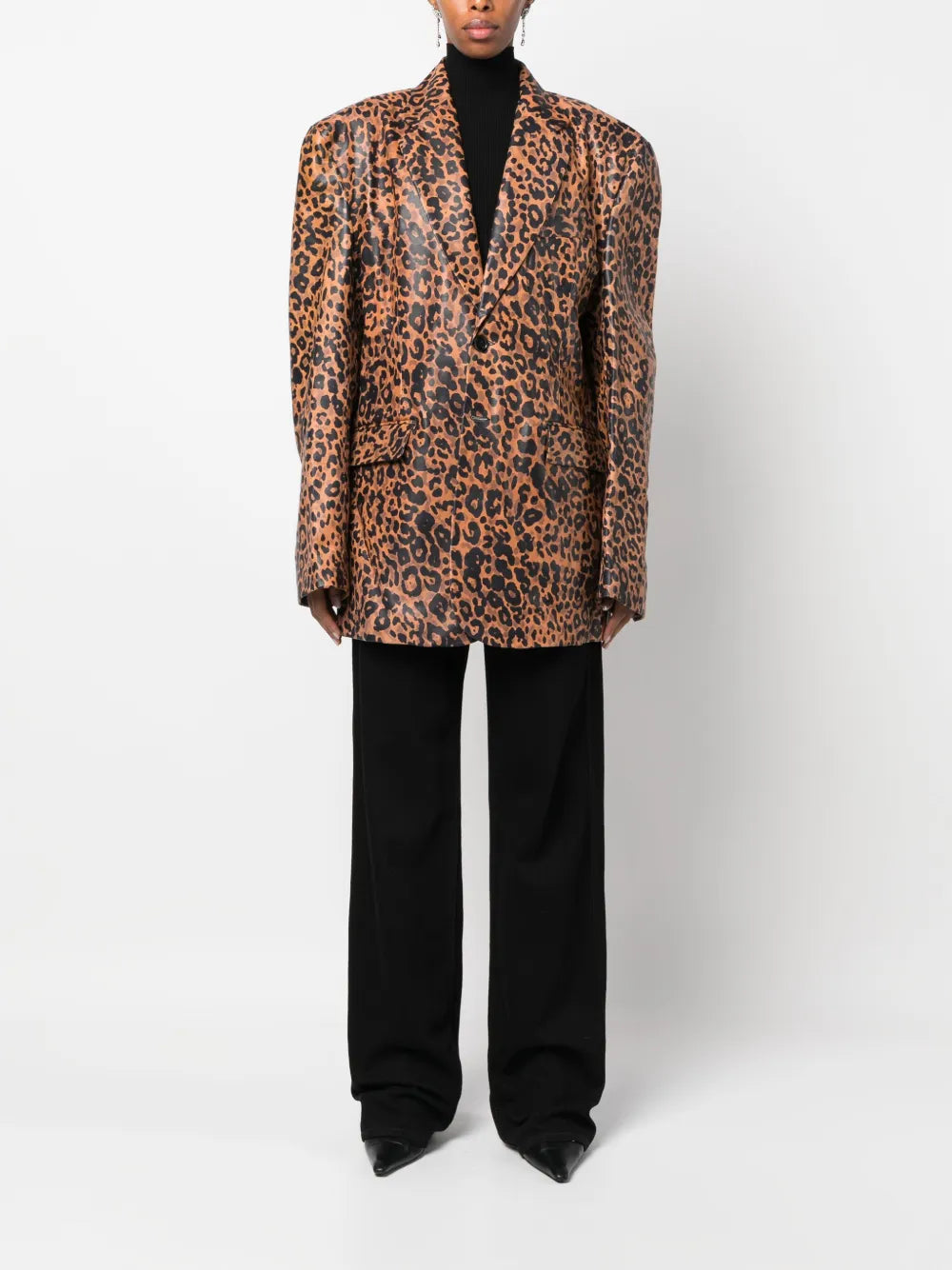 Saint Laurent Leopard-Print Leather Blazer