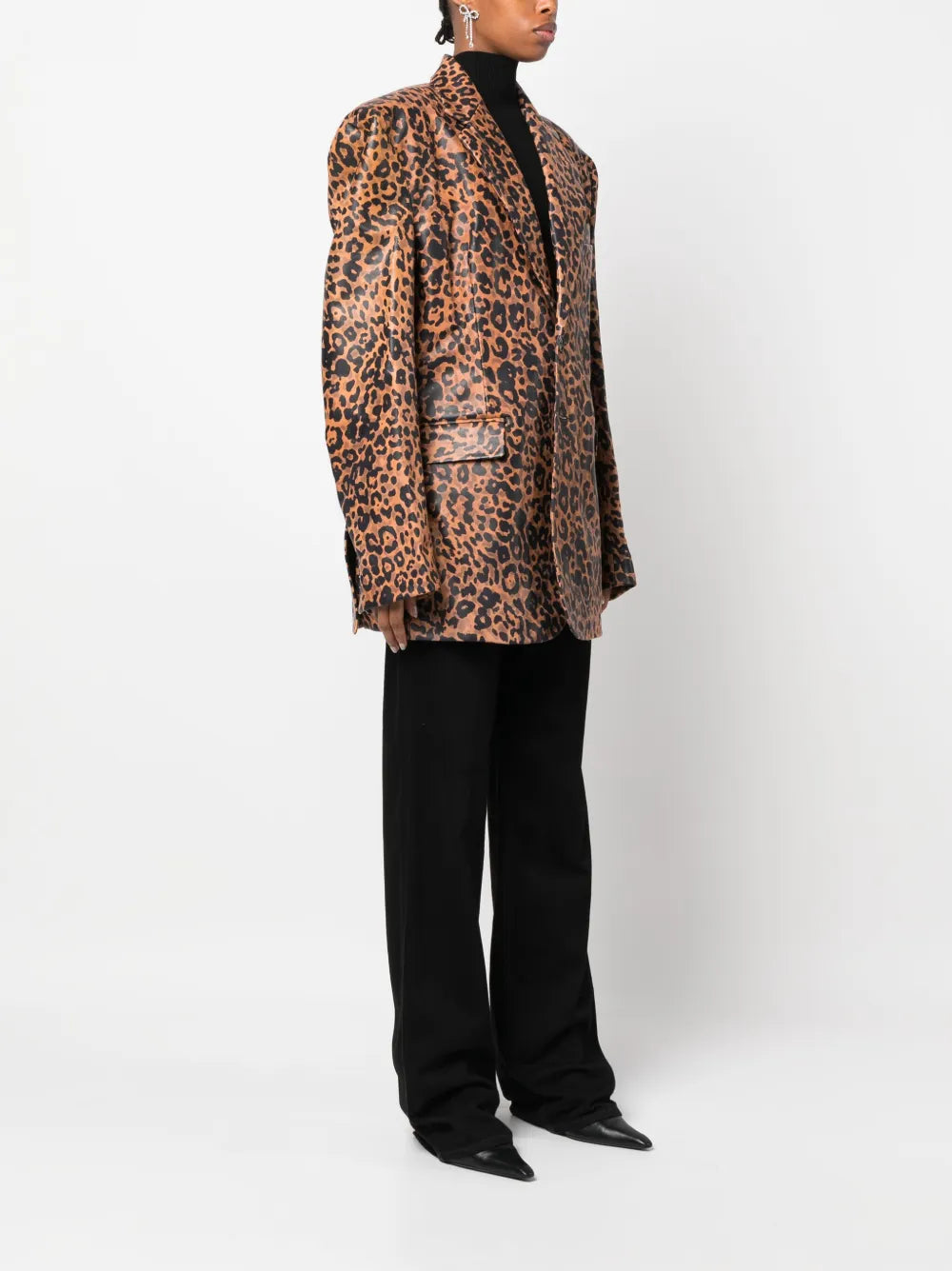 Saint Laurent Leopard-Print Leather Blazer