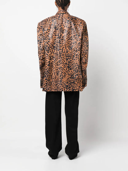 Saint Laurent Leopard-Print Leather Blazer