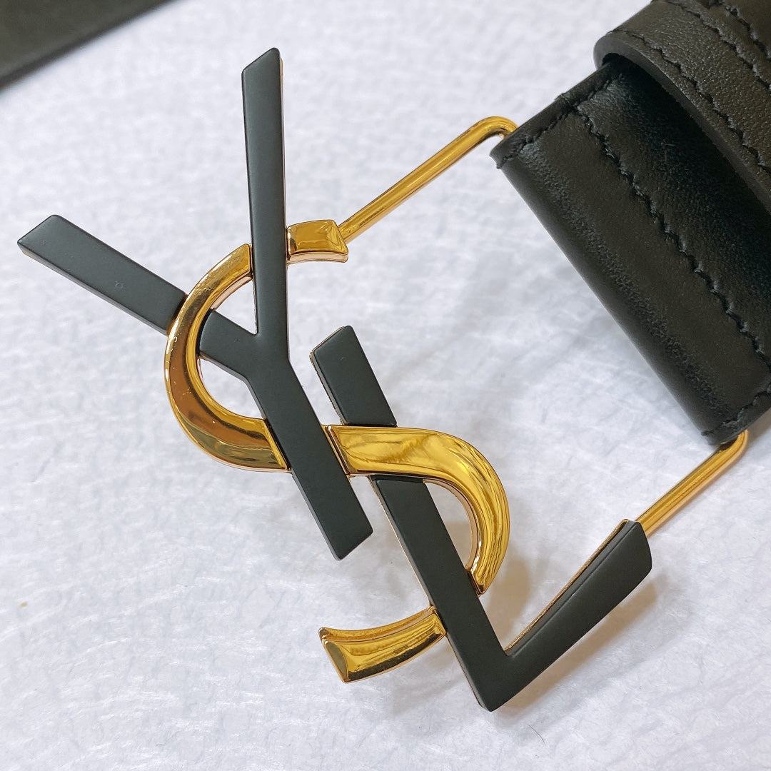 Saint Laurent Monogram Buckle Leather Belt