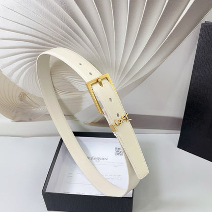 Saint Laurent Square Buckle Leather Belt with Mini Monogram Keeper