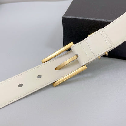 Saint Laurent Square Buckle Leather Belt with Mini Monogram Keeper