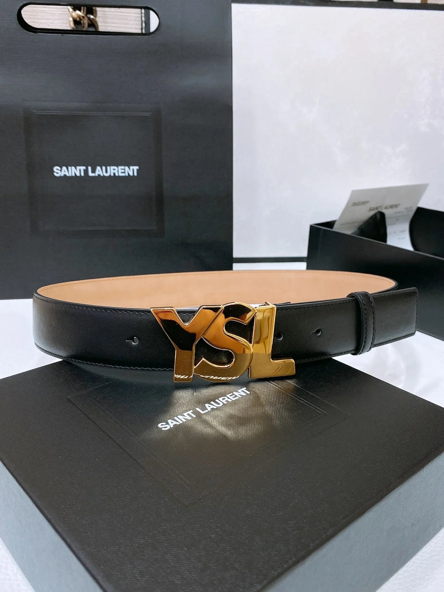 Saint Laurent YSL Lettering Buckle Leather Belt