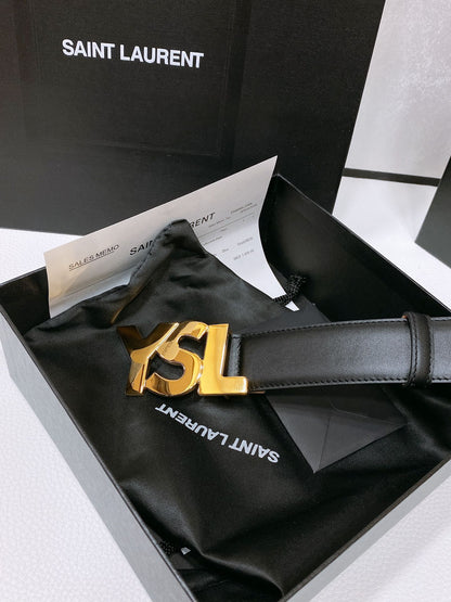 Saint Laurent YSL Lettering Buckle Leather Belt