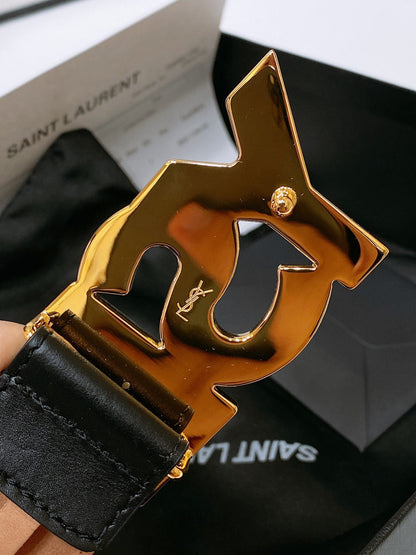 Saint Laurent YSL Lettering Buckle Leather Belt