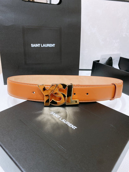 Saint Laurent YSL Lettering Buckle Leather Belt