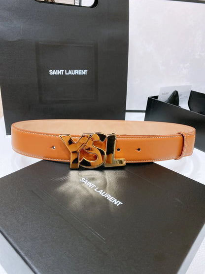 Saint Laurent YSL Lettering Buckle Leather Belt