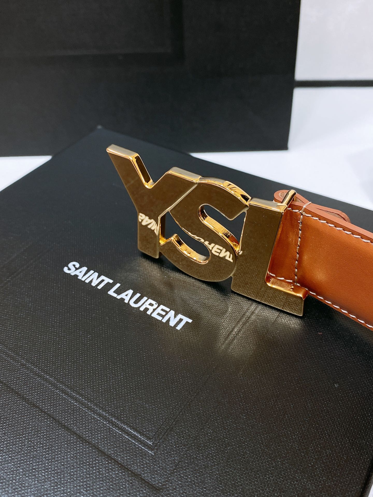 Saint Laurent YSL Lettering Buckle Leather Belt