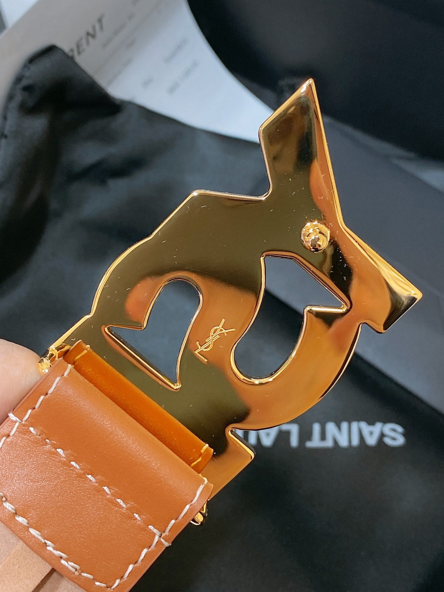 Saint Laurent YSL Lettering Buckle Leather Belt