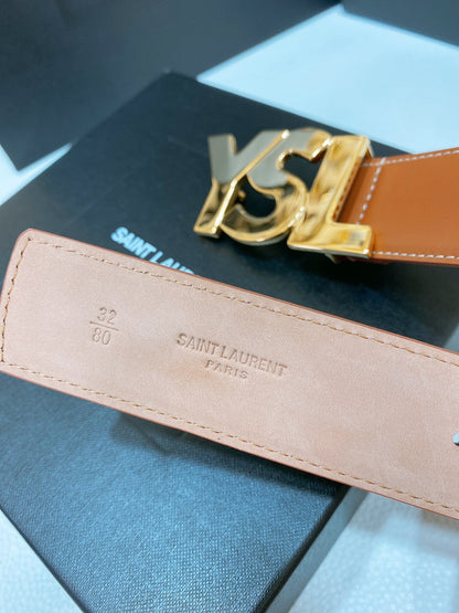 Saint Laurent YSL Lettering Buckle Leather Belt