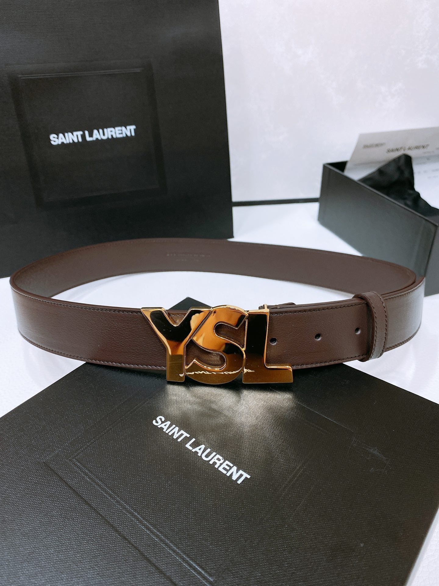 Saint Laurent YSL Lettering Buckle Leather Belt