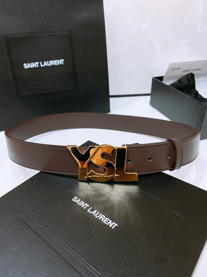 Saint Laurent YSL Lettering Buckle Leather Belt