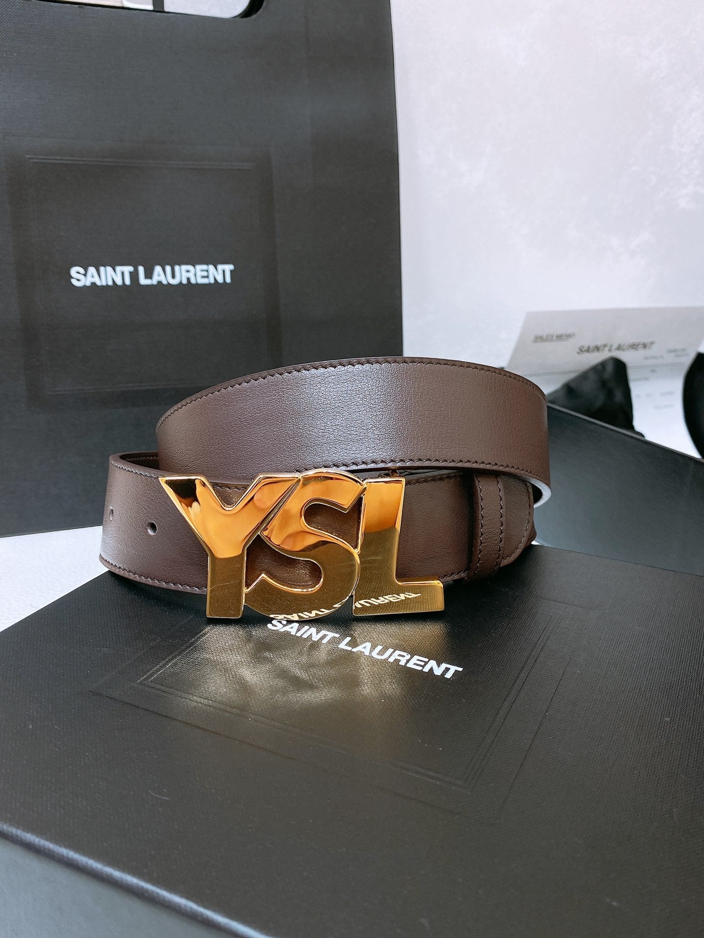 Saint Laurent YSL Lettering Buckle Leather Belt