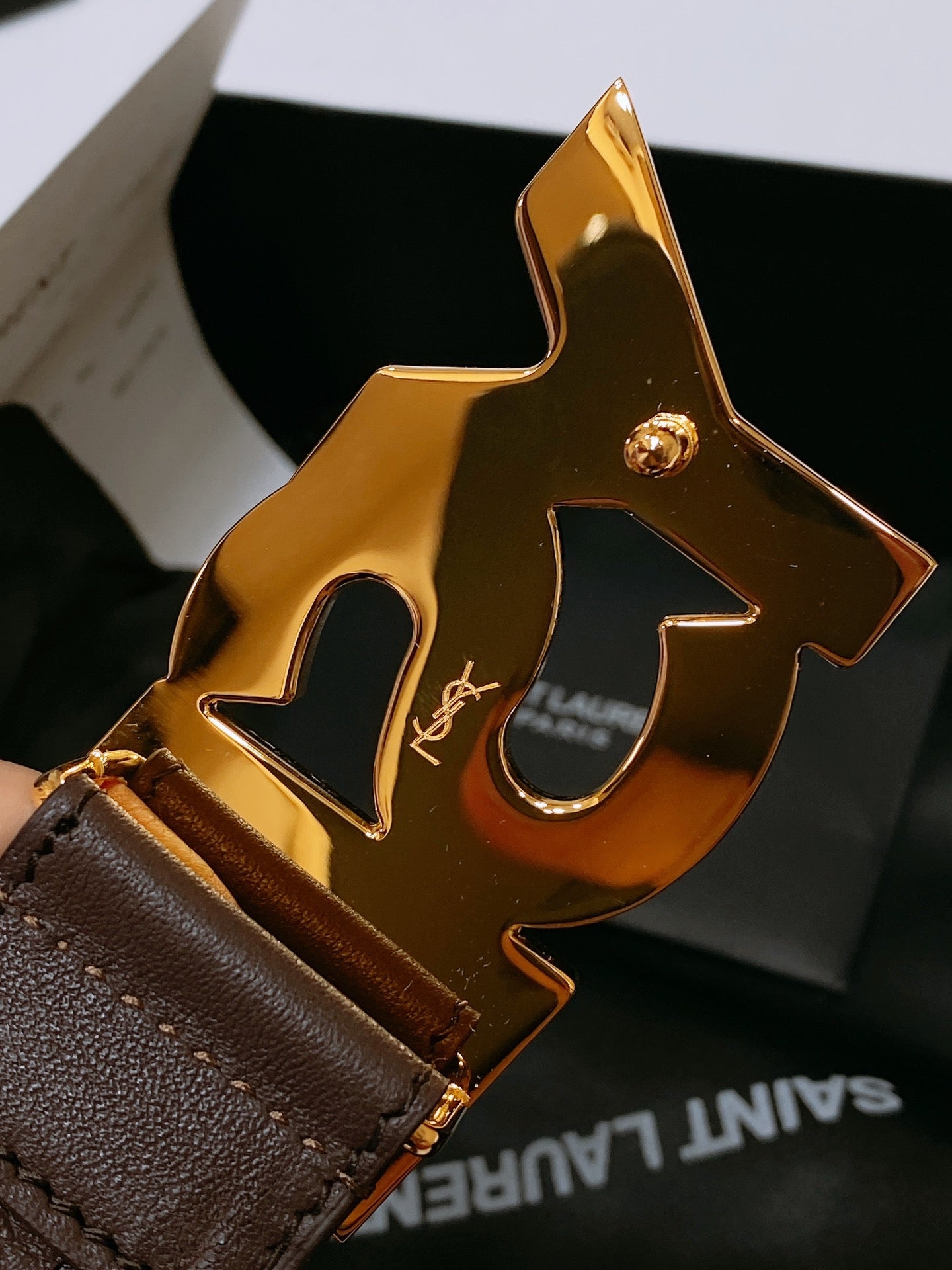Saint Laurent YSL Lettering Buckle Leather Belt