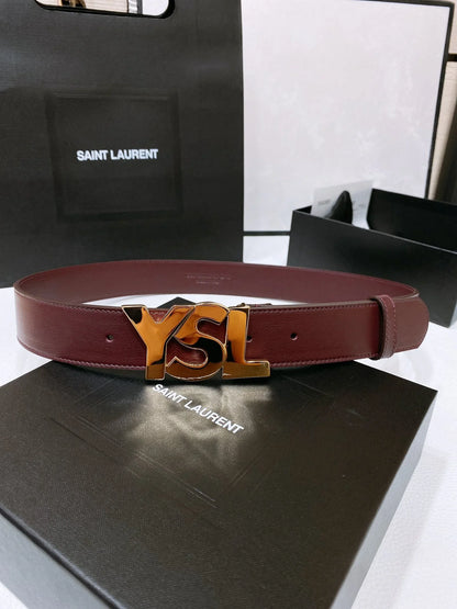 Saint Laurent YSL Lettering Buckle Leather Belt