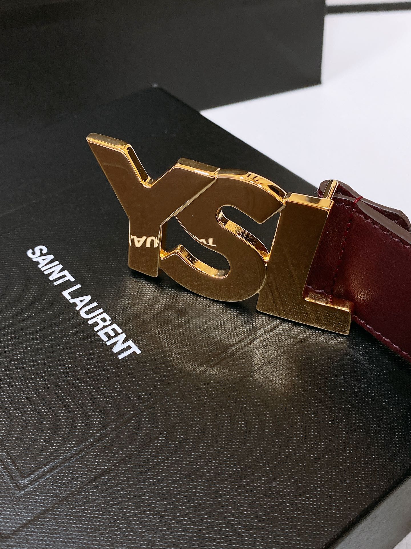 Saint Laurent YSL Lettering Buckle Leather Belt