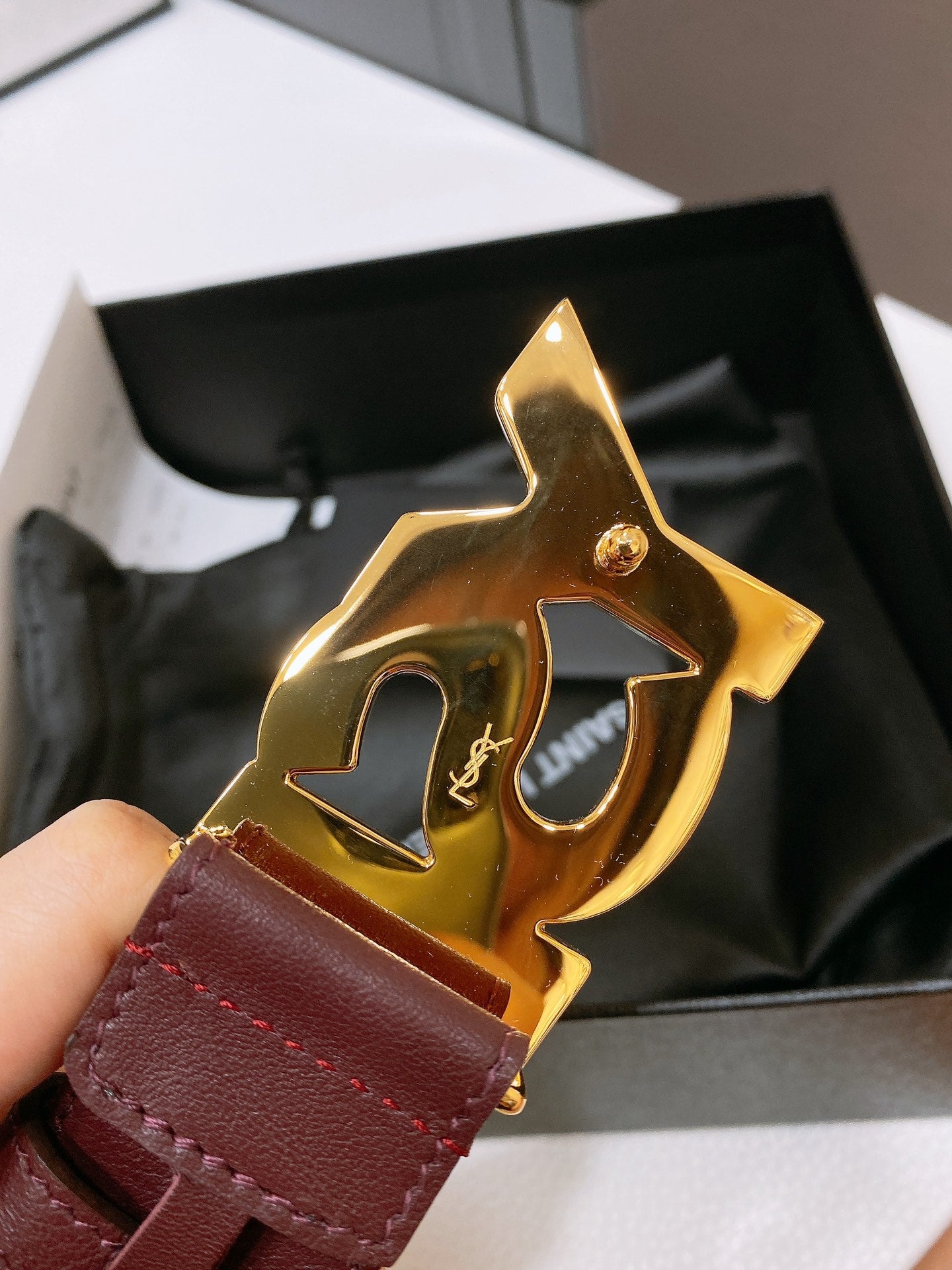 Saint Laurent YSL Lettering Buckle Leather Belt