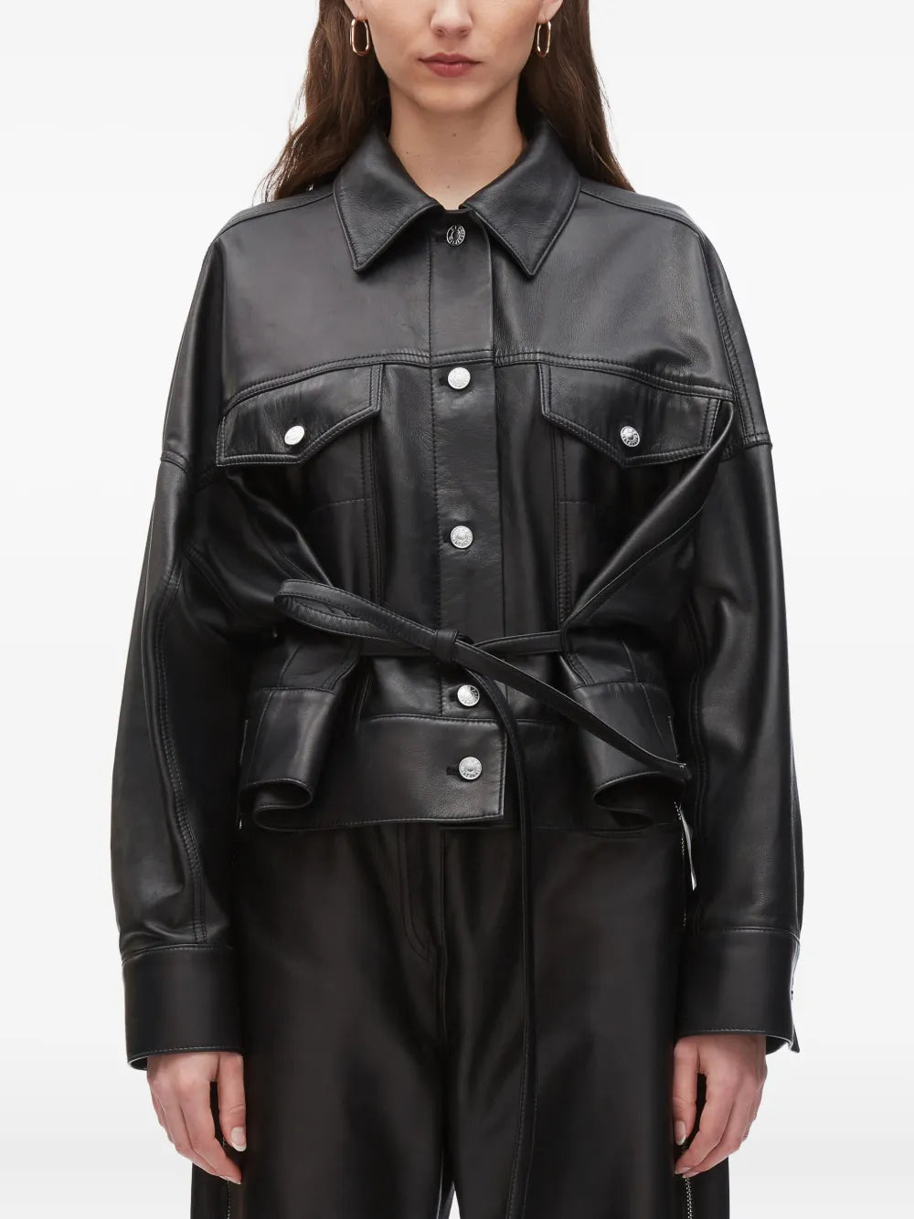 Philosophy Di Lorenzo Serafini Cropped Belted Leather Jacket