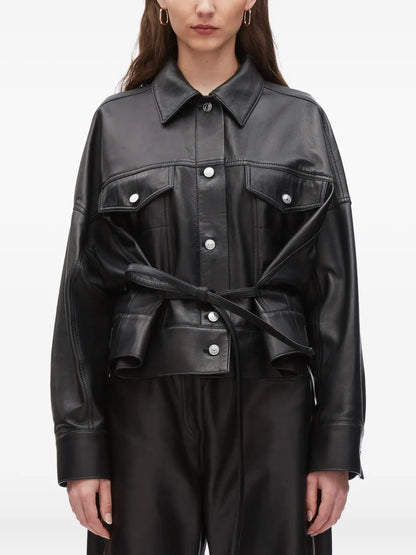 Philosophy Di Lorenzo Serafini Cropped Belted Leather Jacket