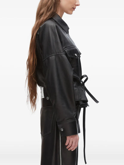 Philosophy Di Lorenzo Serafini Cropped Belted Leather Jacket
