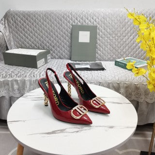 Tom Ford Metallic Croc-Effect Padlock Buckle Slingback Heels