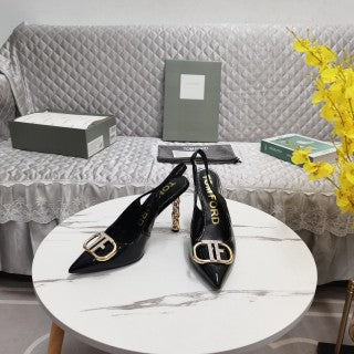 Tom Ford Metallic Croc-Effect Padlock Buckle Slingback Heels