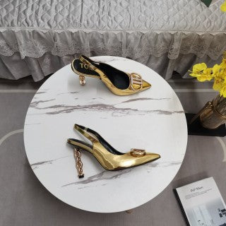Tom Ford Metallic Croc-Effect Padlock Buckle Slingback Heels
