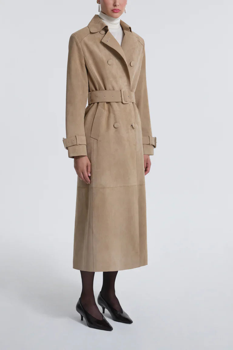 Tate Suede Sable Trench Coat