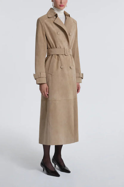 Tate Suede Sable Trench Coat