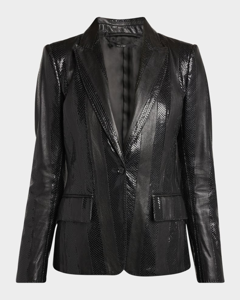 Tom Ford Black Snakeskin-Effect Leather Blazer